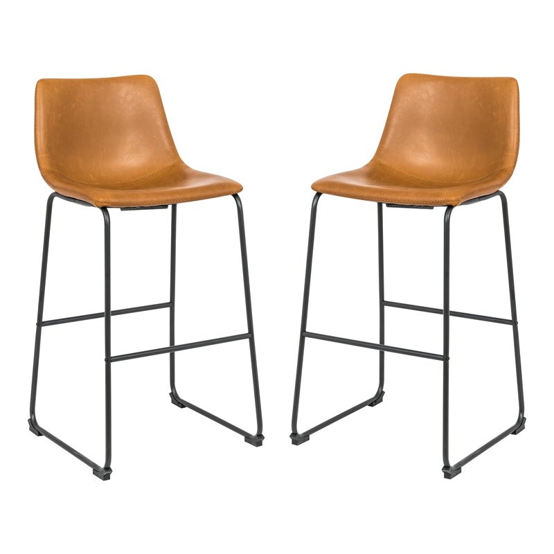 Pemberly Row Contemporary Faux Leather Bar Stools in Tan (Set of 4)
