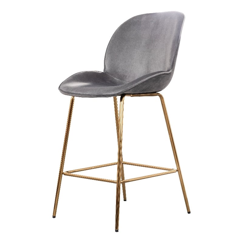 Pemberly Row Contemporary Velvet 26-inch Bar Stool in Gray and Gold (Set of 4)