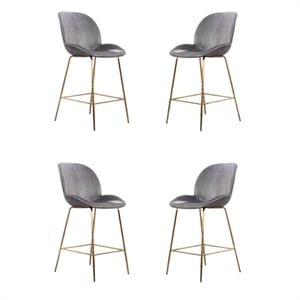 Pemberly Row Contemporary Velvet 26-inch Bar Stool in Gray and Gold (Set of 4)