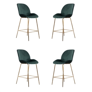 Pemberly Row Contemporary Velvet 26-inch Bar Stool in Green and Grey (Set of 4)