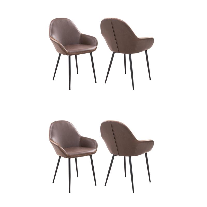 Pemberly Row Contemporary Faux Leather Arm Chairs in Brown (Set of 4)
