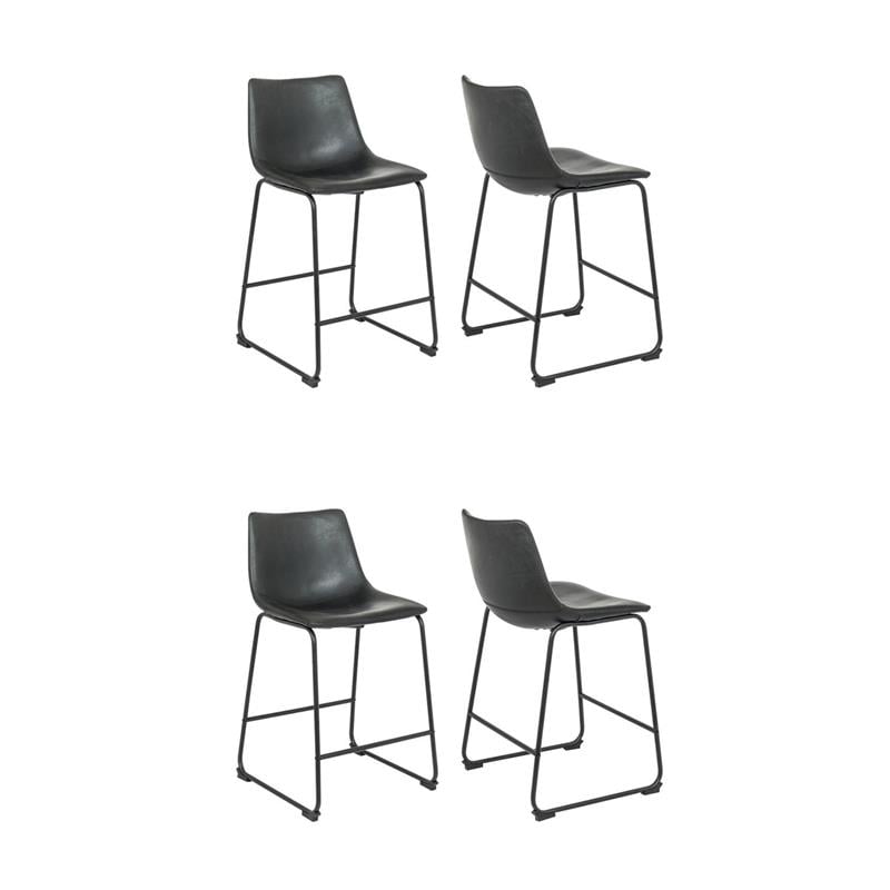 Pemberly Row Contemporary Faux Leather Counter Stools in Black (Set of 4)