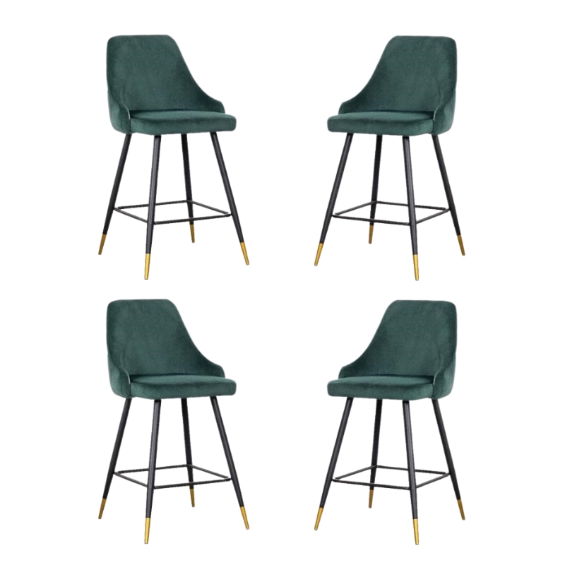 Pemberly Row Contemporary Velvet Bar Stool in Green (Set of 4)