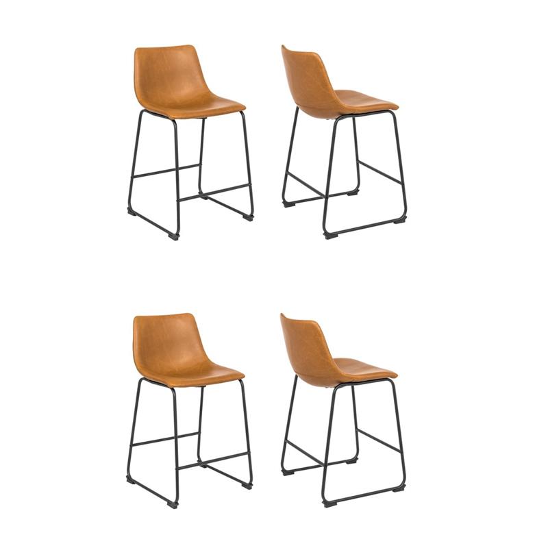 Pemberly Row Contemporary Faux Leather Counter Stools in Tan (Set of 4)