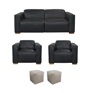 Pemberly Row Set of 5 - 2 Reclining Lounge Chairs and Sofa and 2 Handwoven Poufs
