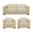 Pemberly Row Set of 3 - Leather 2 Reclining Lounge Chairs and Sofa in Beige