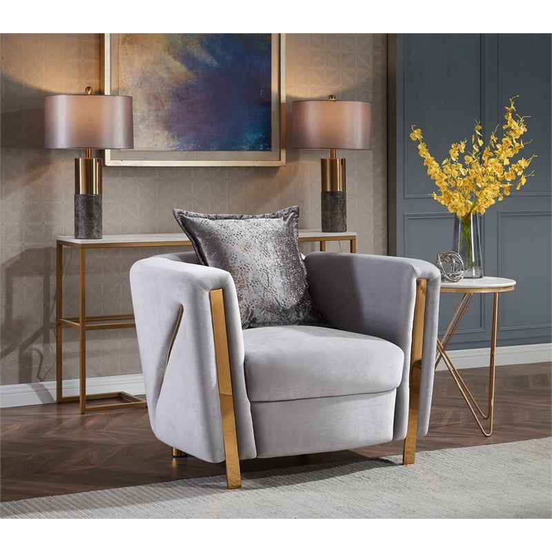 Pemberly Row Set of 3 - 2 Velvet Fabric Upholstered Loveseats and Chair in Gray