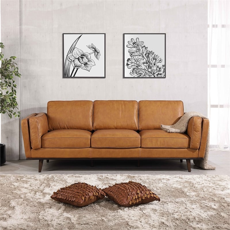 Pemberly Row Set of 3 Sofa Sets - 2 Velvet Accent Armchairs and Leather Sofa