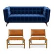 Pemberly Row Set of 3 Sofa Sets - 2 Upholstered Lounge Chairs and Velvet Sofa