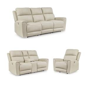 Pemberly Row Set of 3 Contemporary Leather Sofa Sets in Beige