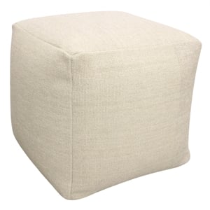 Pemberly Row Pouf in Handwoven Contemporary Fabric Ivory Wool