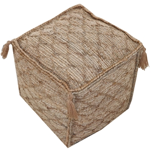 Pemberly Row Contemporary Pouf Upholstered in Brown Fabric with Tassels