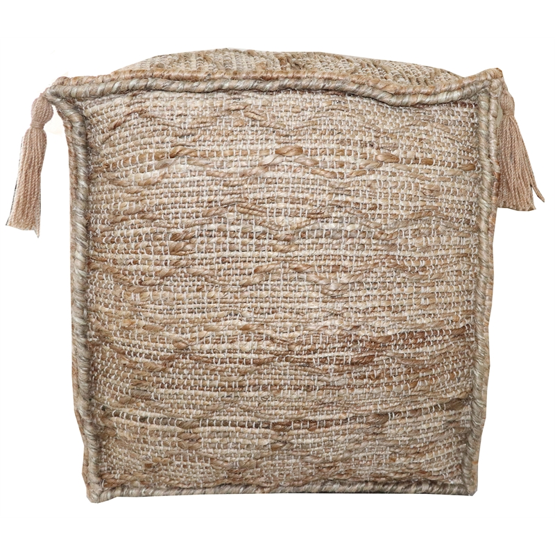 Pemberly Row Contemporary Pouf Upholstered in Brown Fabric with Tassels