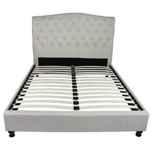 Pemberly Row Queen Platform Tufted Headboard Bed Upholstered in Beige Fabric
