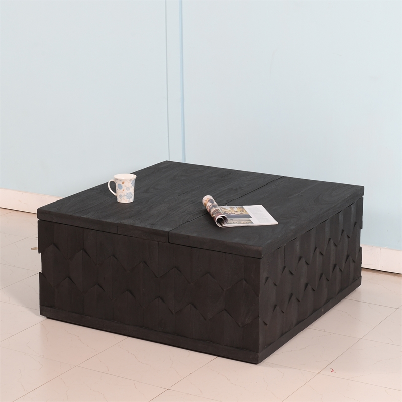 Pemberly Row Storage Cocktail Table in Dark Gray on Mango Solid Wood
