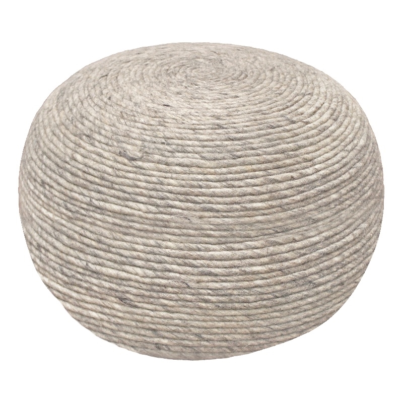 Pemberly Row Modern Round Pouf in Silver Wool with Polyester Filling