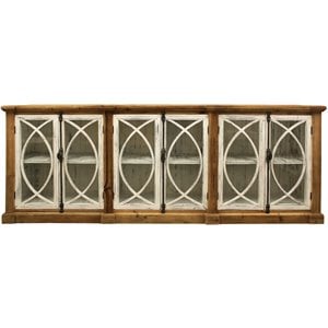 Pemberly Row Solid Wood 6 Door Sideboard with Glass Inserts in Natural