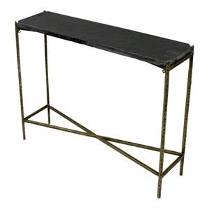 Pemberly Row 32&quot Small Modern Metal/Stone Kirby Console Table in Old Gold