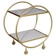 Pemberly Row 2 Tier Bar Cart of Marble on Cast Iron Frame in Metallic Gold