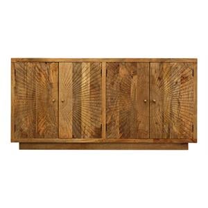 Pemberly Row 4 Hand Carved Doors Mid-Century Solid Wood Sideboard in Natural