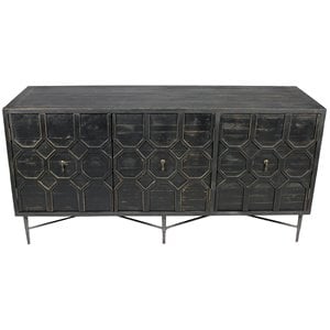 Pemberly Row 3 Door Sideboard in Reclaimed Pine Wood on Cast Iron Base in Brown