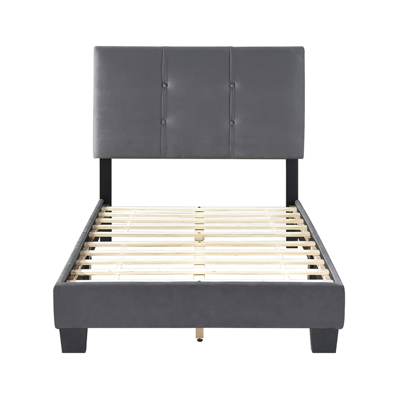 Pemberly Row Modern Wood Frame Velvet Twin Platform Bed in Dark gray