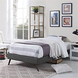 Pemberly Row Mid-Century Fabric Upholstered Twin Platform Bed in Gray