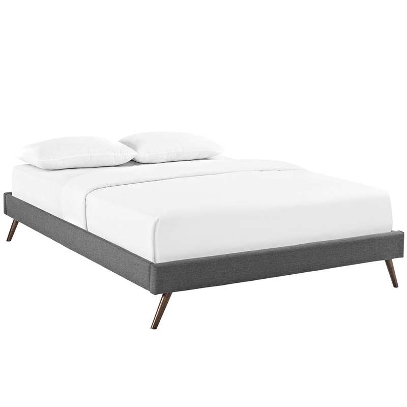 Pemberly Row Mid-Century Fabric Upholstered Queen Platform Bed in Gray