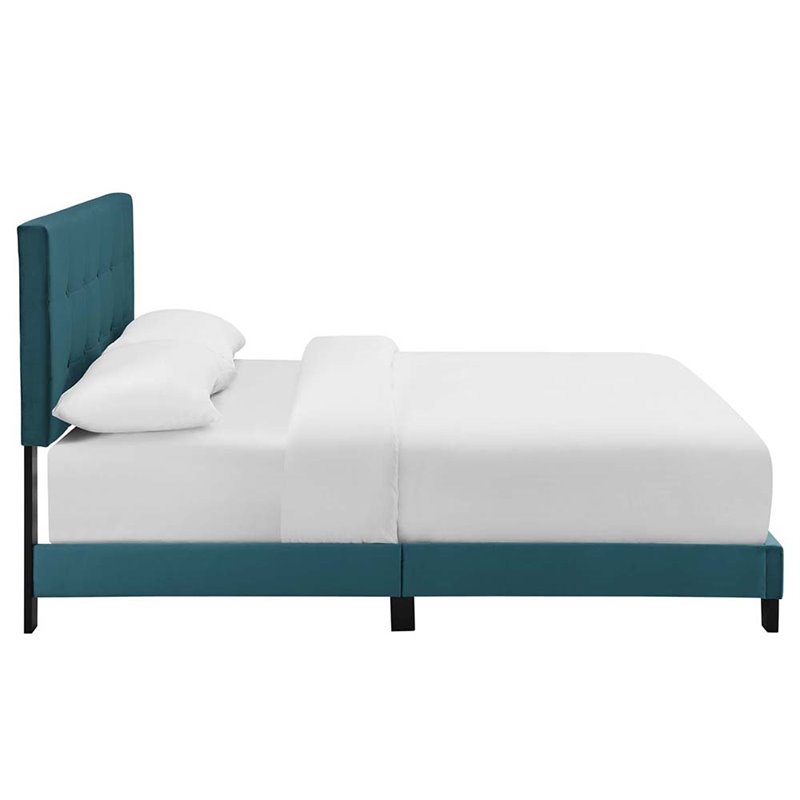 Pemberly Row Full Modern Style Performance Velvet Bed in Sea Blue