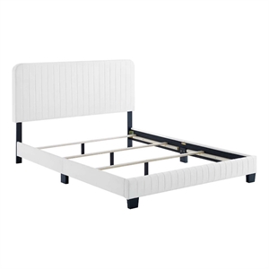 Pemberly Row Channel Tufted Performance Velvet Queen Bed in White