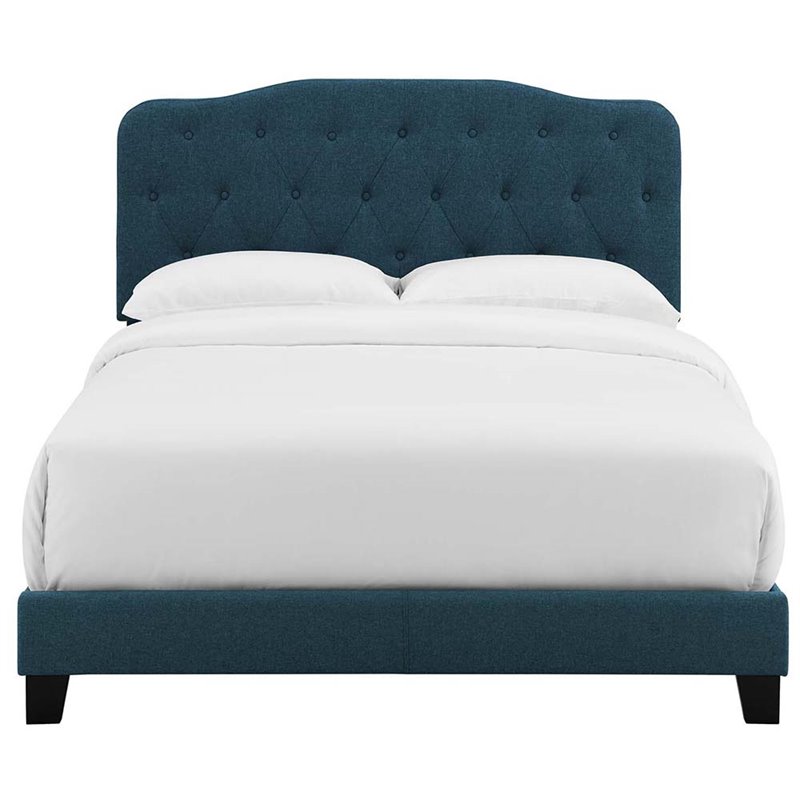 Pemberly Row Full Upholstered Polyester Fabric Bed in Azure Blue Finish