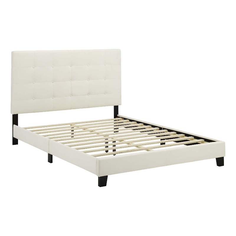 Pemberly Row Full Tufted Button Performance Velvet Platform Bed in Ivory
