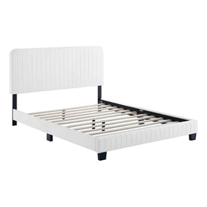 Pemberly Row Channel Tufted Performance Velvet Twin Platform Bed in White