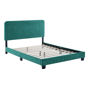 Pemberly Row Channel Tufted Performance Velvet Full Platform Bed in Teal Green