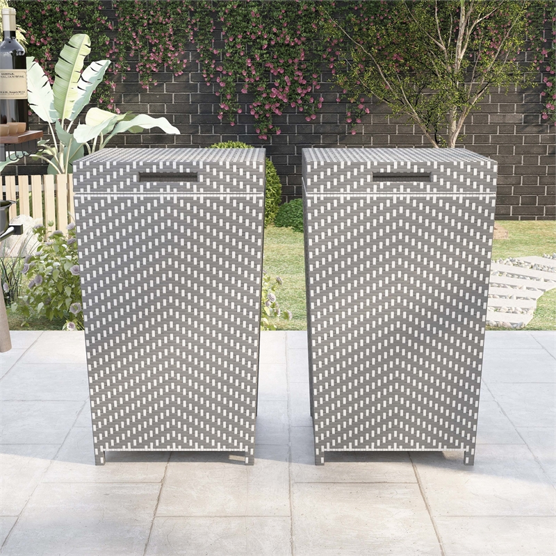 Pemberly Row Contemporary Aluminum Patio Trash Cans in Gray (Set of 2)