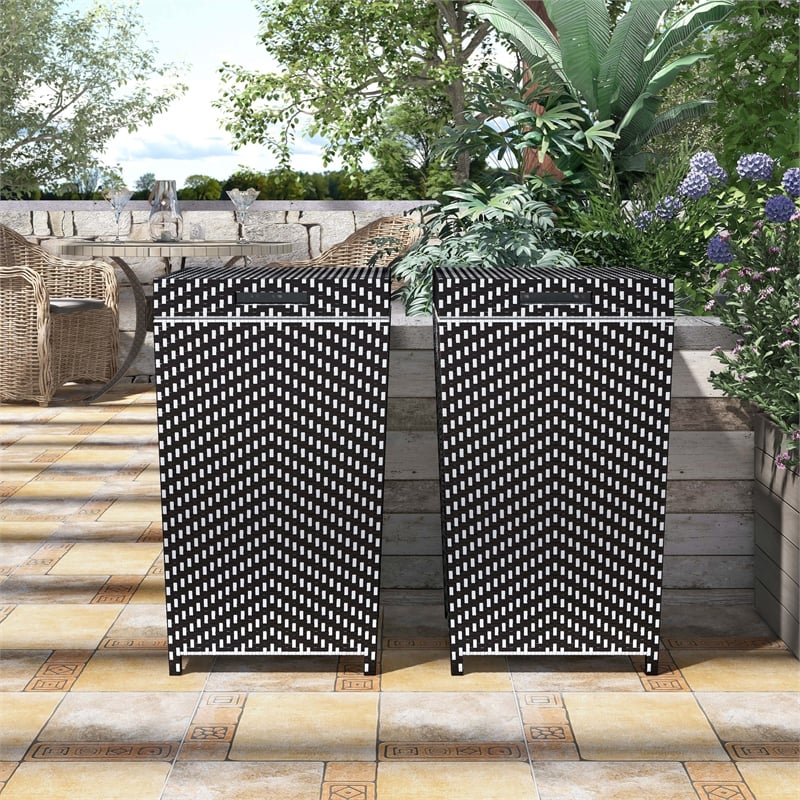 Pemberly Row Contemporary Aluminum Patio Trash Cans in Black (Set of 2)