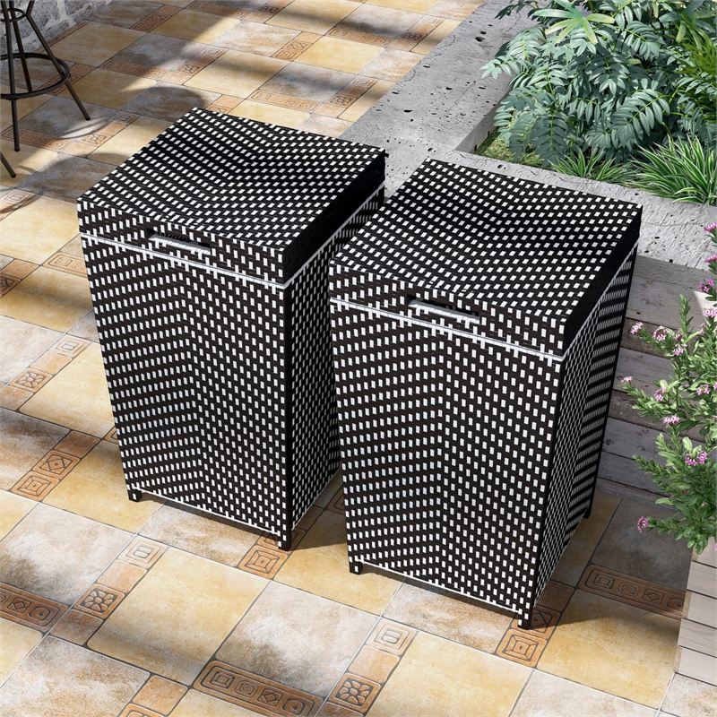 Pemberly Row Contemporary Aluminum Patio Trash Cans in Black (Set of 2)