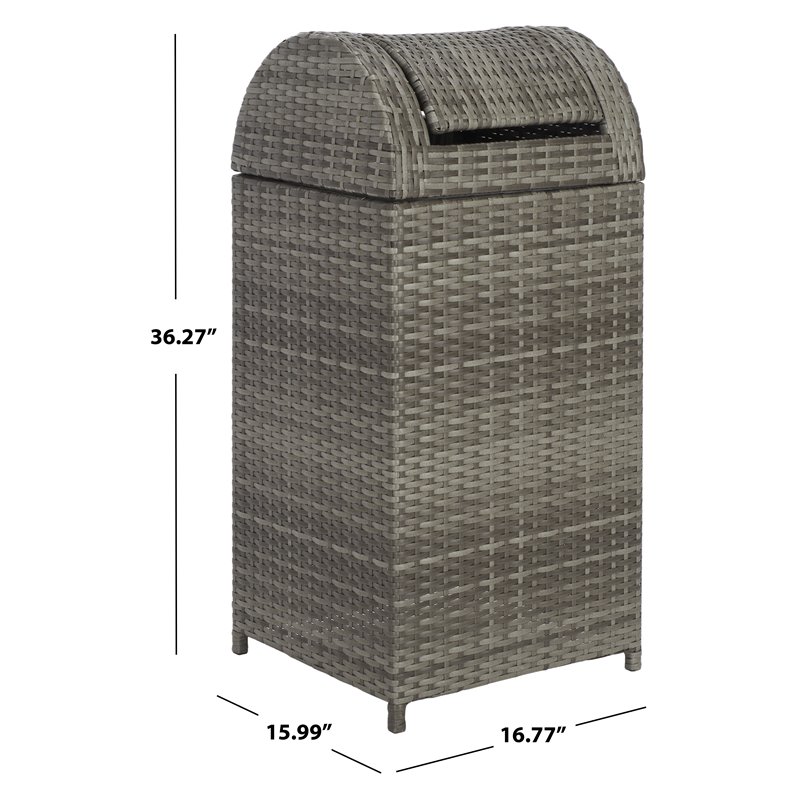 Pemberly Row Coastal Polyester Wicker/Steel Patio Trash Bin in Gray