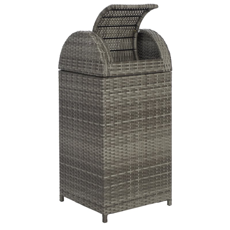 Pemberly Row Coastal Polyester Wicker/Steel Patio Trash Bin in Gray