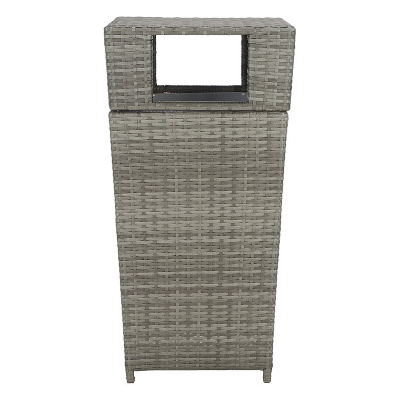 Pemberly Row Coastal Polyester Wicker/Steel Patio Trash Bin in Gray