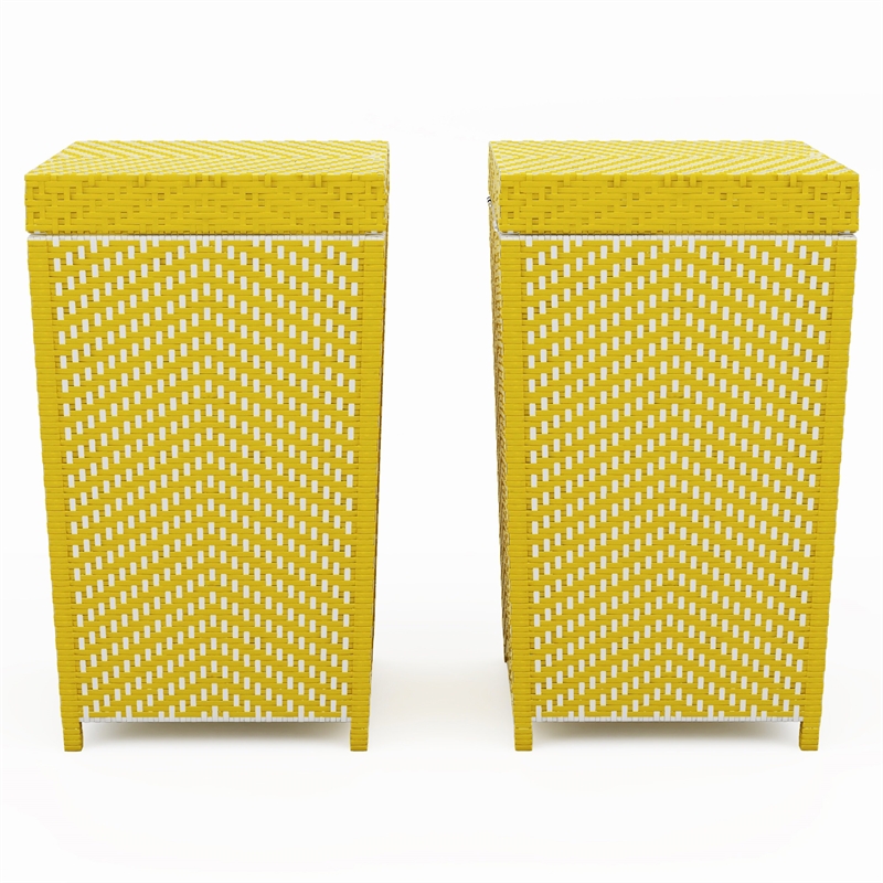 Pemberly Row Contemporary Aluminum Patio Trash Cans in Yellow (Set of 2)