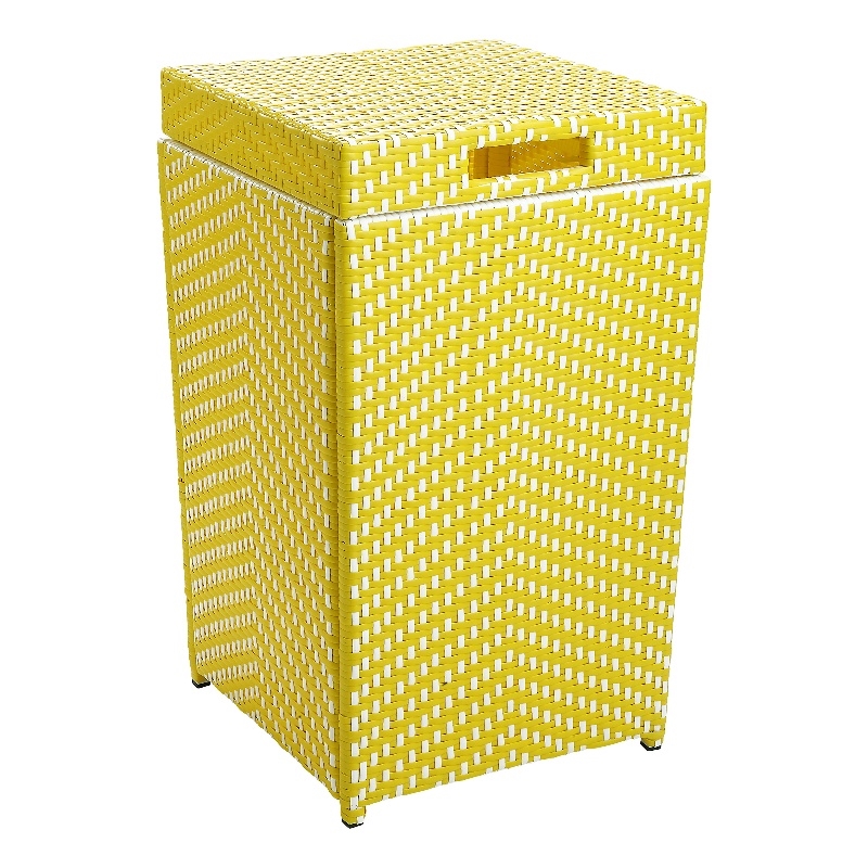 Pemberly Row Contemporary Aluminum Patio Trash Cans in Yellow (Set of 2)