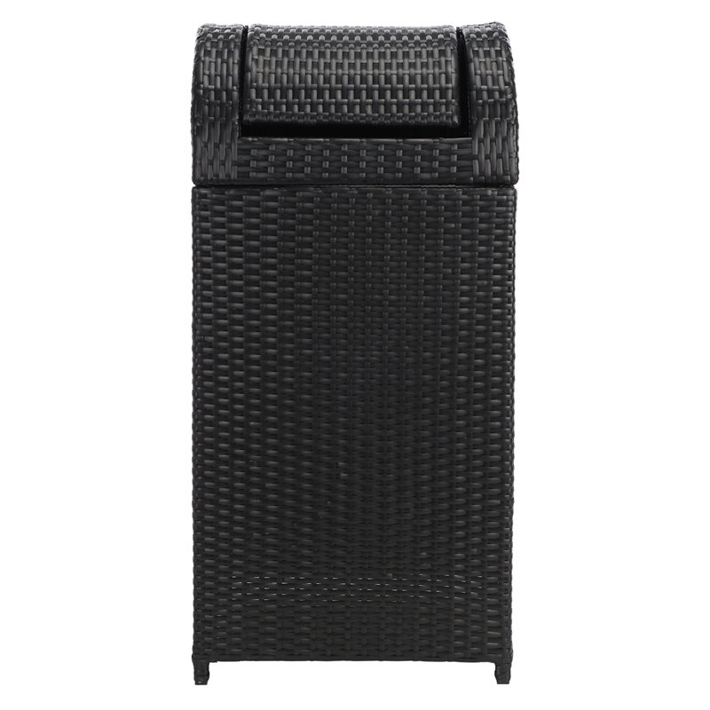 Pemberly Row Polyester Wicker/Steel Patio Trash Bin in Black