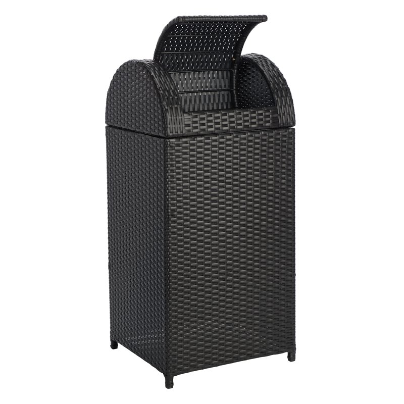Pemberly Row Polyester Wicker/Steel Patio Trash Bin in Black