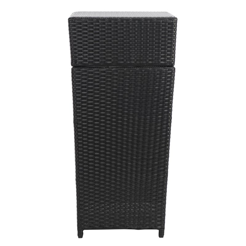 Pemberly Row Polyester Wicker/Steel Patio Trash Bin in Black