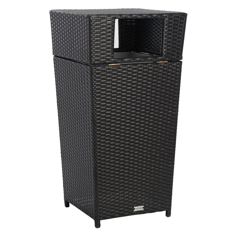 Pemberly Row Polyester Wicker/Steel Patio Trash Bin in Black