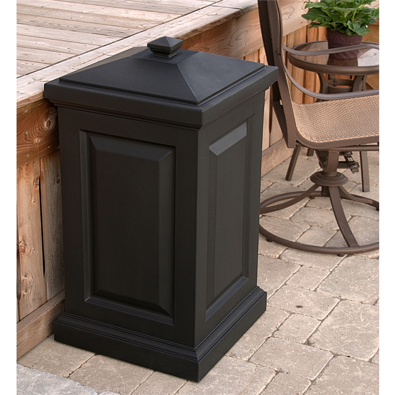 Pemberly Row Weatherproof Traditional Plastic Waste Bin in Black