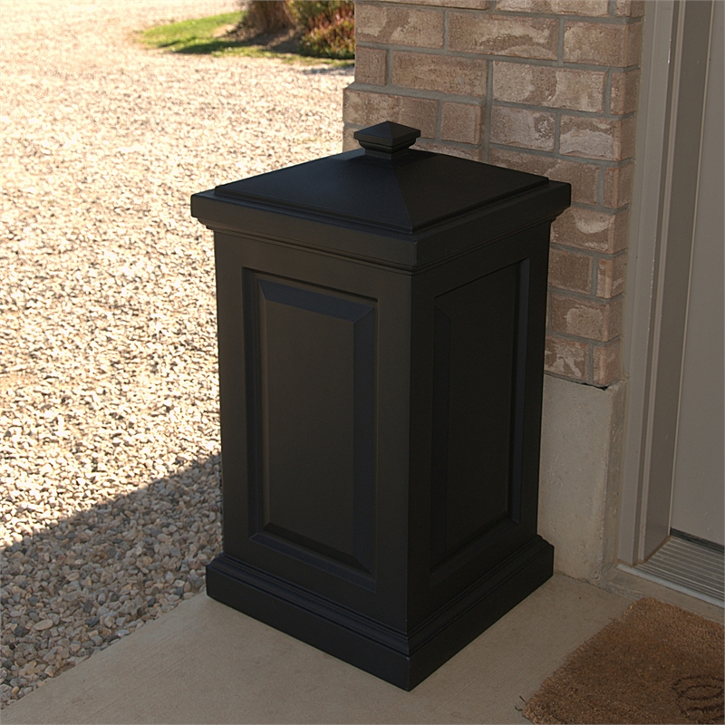 Pemberly Row Weatherproof Traditional Plastic Waste Bin in Black