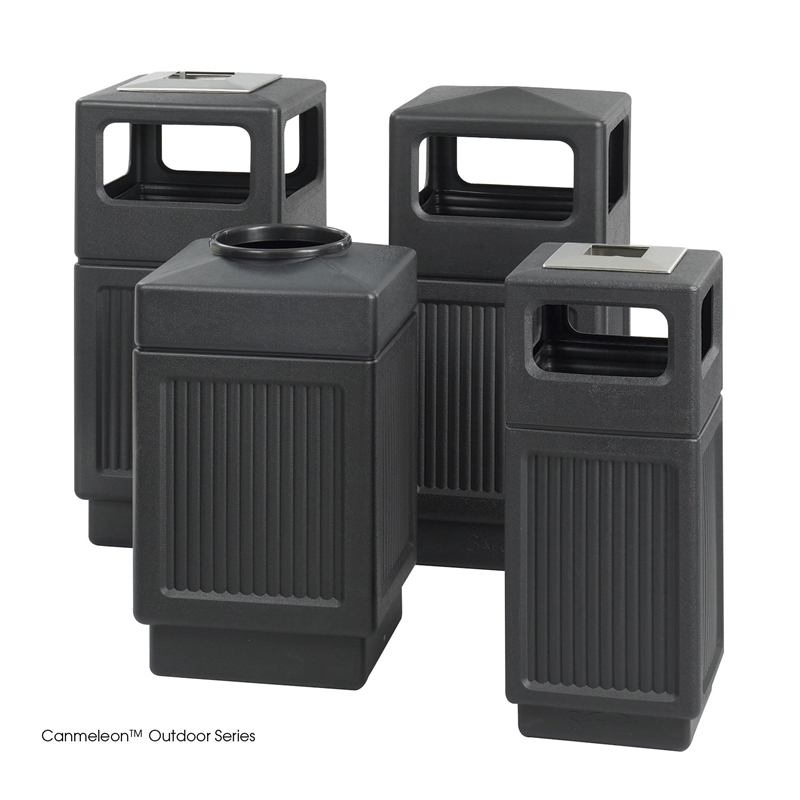 Pemberly Row Black Recessed Panel 38 Gallon Indoor/Outdoor Receptacle