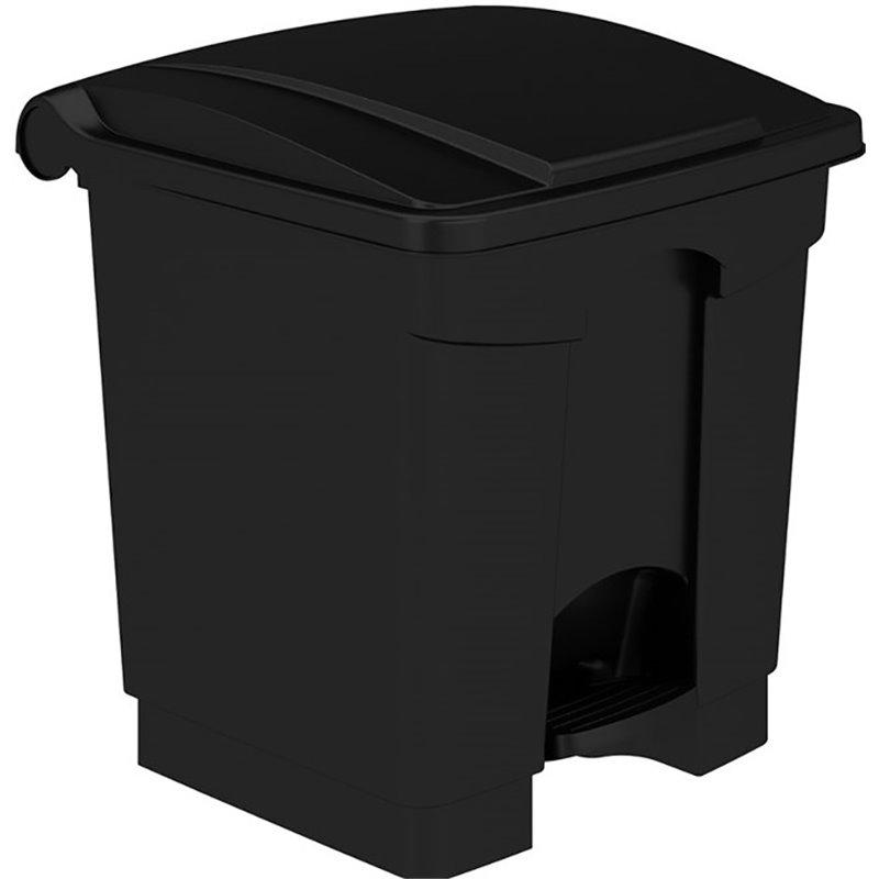 Pemberly Row Plastic Step-On Touchless 8 Gallon Trash Can in Black